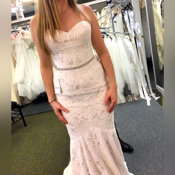 NWT Lillian West sweetheart mermaid lace size 8 wedding gown in champagne/ivory. - Picture 5 of 15